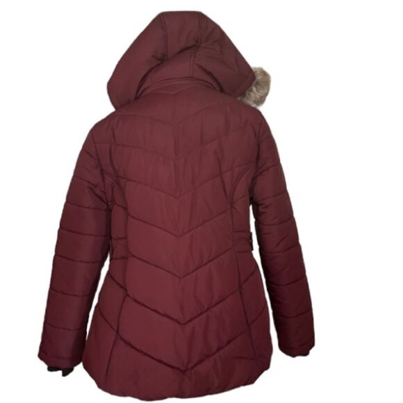 Free country burgundy hooded winter puffer jacket size large GUC - Picture 3 of 14